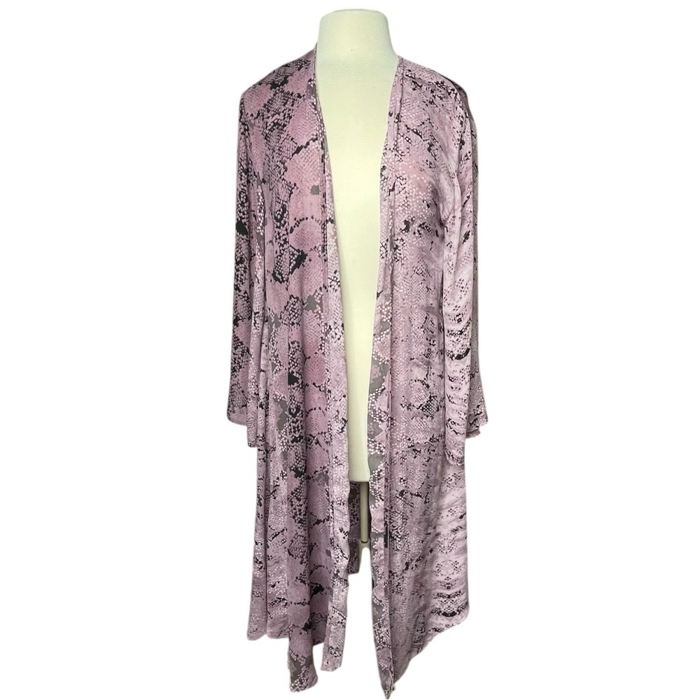 Buddy Love Roberts Open Front Duster Snake Print Purple Layer Long Flowy M/L